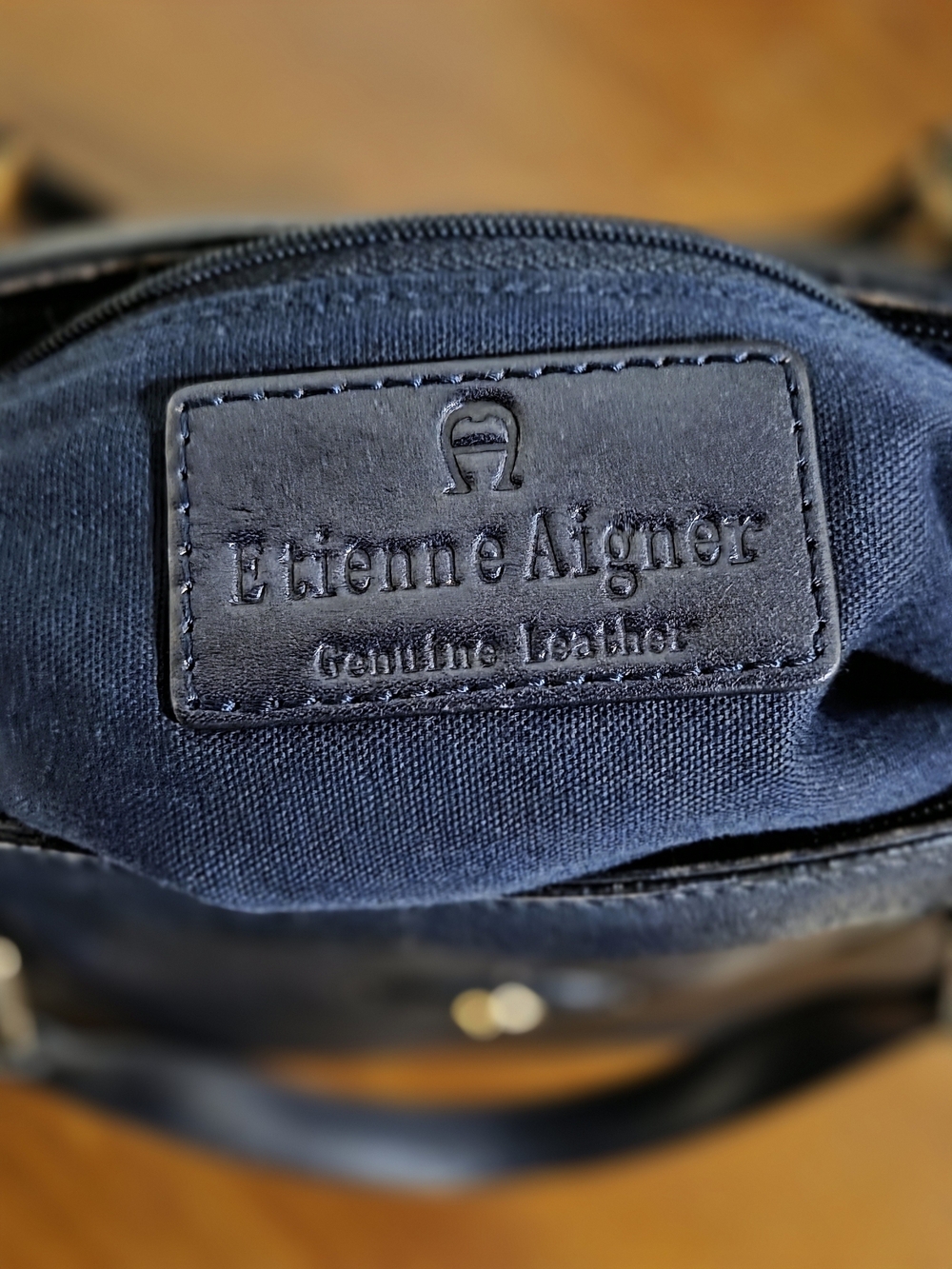 Vintage Etienne Aigner Navy Leather Structured Tote - Picture 7 of 14